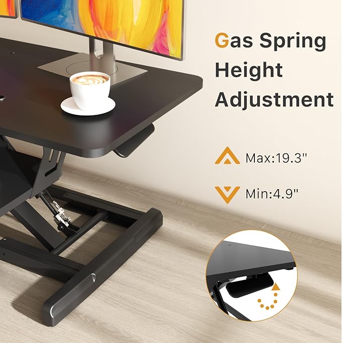 JOY worker Standing Desk Converter, 35" Wide Height Adjustable Sit Stand Up Desk Riser with Keyboard Tray, Desktop Workstation Riser for Home Office Computer Laptop, Particle Board, Black