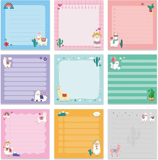 Alpaca Sticky Notes Gifts, 9 Pack Colorful Llama Notepads 3x3 Inch, Mexican Camel Self-Stick Memo Pad Office School Supplies Gifts for Women Men (450 Sheets)