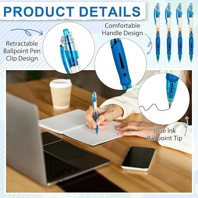 300 Pcs Gel Pens Bulk 0.5mm Ink Gel Pen Retractable Medium Point Rollerball Pens Quick Drying Smooth Writing with Comfortable Grip for School Office Journaling Note Homework (Blue)