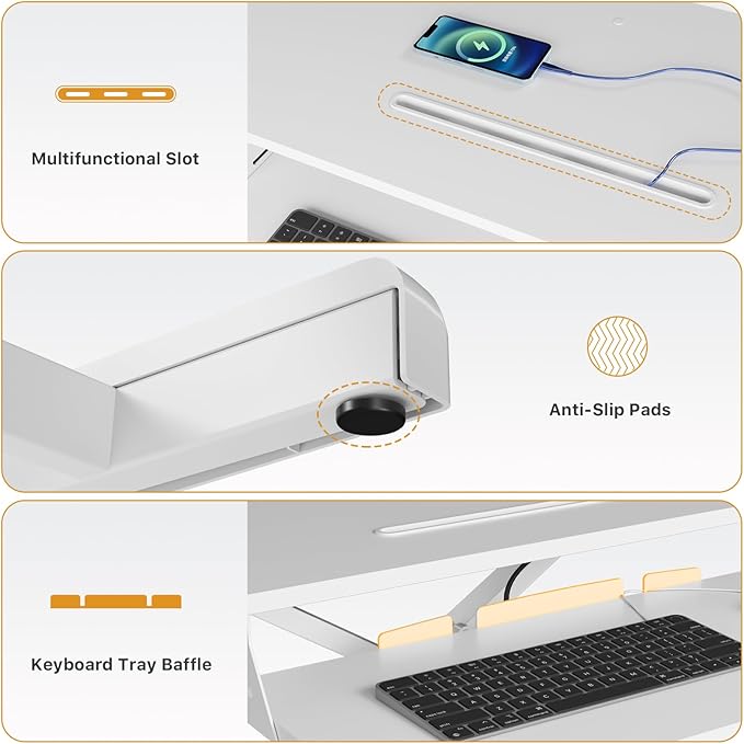 JOY worker Standing Desk Converter, 35" Wide Height Adjustable Sit Stand Up Desk Riser with Keyboard Tray, Desktop Workstation Riser for Home Office Computer Laptop, Particle Board, White