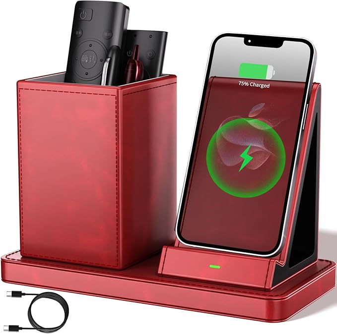 Desk Organizer with Phone Holder,Red Multi-Functional Pencil Holder for Desk, Desk Organizers and Accessories for Office Art Supplies,Desk Phone Stand Charger for Desktop/Counter