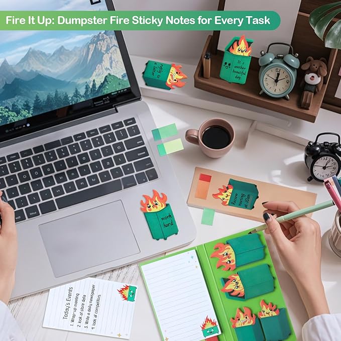 Dumpster On Fire Desk Accessories,Dumpster Pads Pop up Cute Sticky Notes 360 Sheets,It's Fine I'm Fine Everything is Fine,Emotional Support Memo Notes Funny Office Gifts for Women Men Coworkers