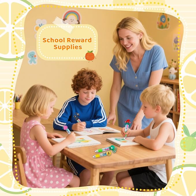 CZWZ 30Pcs Mini Multicolor Pens in One 4-in-1 Cute Pens Bulk for Kids, Ballpoint Pen for Birthdays and Children's Parties, Fun Gifts Assorted Ink Kawaii Pen(Fruits and Animals)