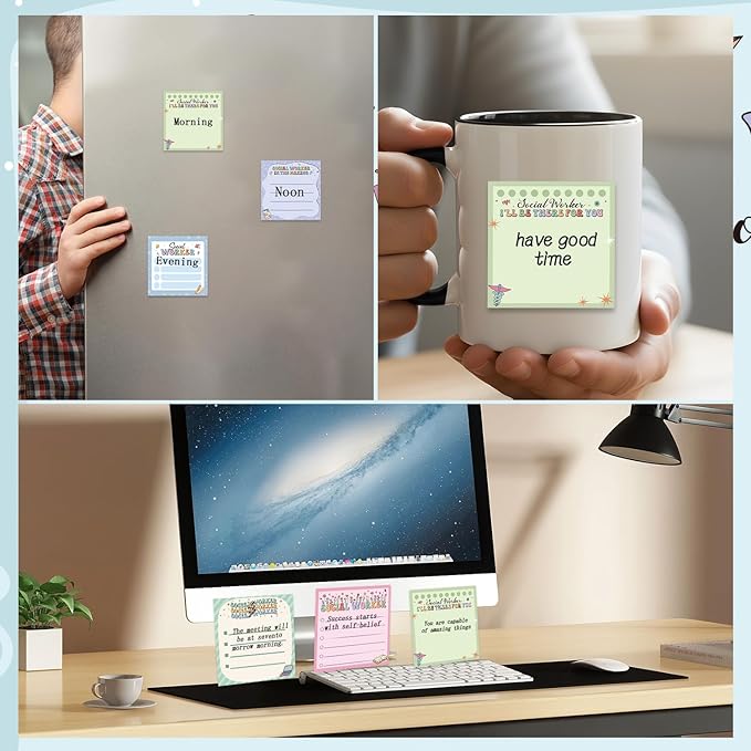 Social Worker Sticky Notes Gifts, 9 Pack Social Worker Appreciation Notepads 3x3 Inches, Social Work Writing Memo Pads School Office Supplies Gifts for Women Men (450 Sheets)
