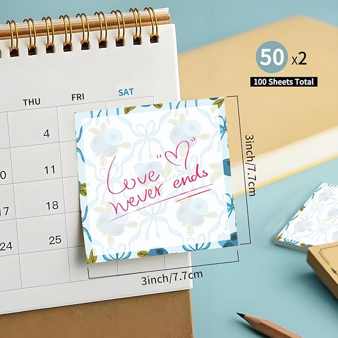 Sticky Notes 3x3 Inches, Cute Self-Stick Notes Bright Funny Sticky Note, Easy to Post for Home, Office, Notebook Cute Blueberry