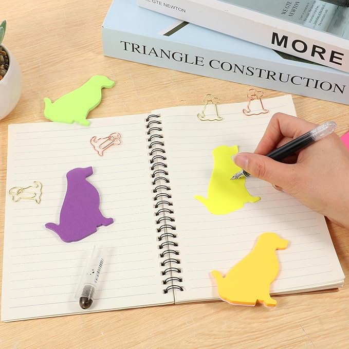Dog Sticky Notes, 210 Sheets Animal Sticky Notes with Dog Paper Clips Cute Novelty Shaped Self-Stick Note Pads Fun Note for Work Memo Pads Index Tab for Reminders Office Home Desk Decor(7 Color)