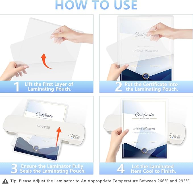 HOUYEE 150 Pack 5 Mil Thermal Laminating Sheets, Hold 8.5 x 11 Inch Sheets, Ultra Clear Laminating Pouches, 9 x 11.5 Inch Lamination Sheet Paper for Laminator, Letter Size, Office and School Supplies