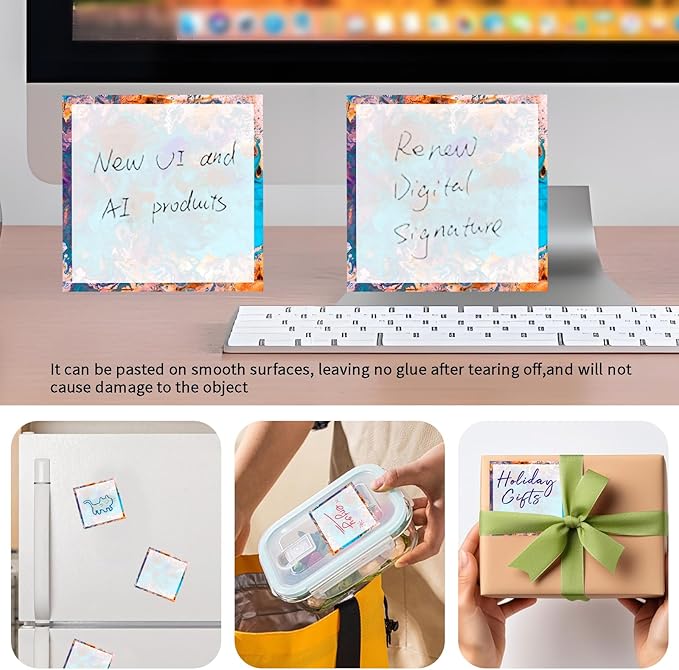 Sticky Notes 3x3 Inches, Cute Self-Stick Notes Bright Funny Sticky Note, Easy to Post for Home, Office, Notebook Abstract Blue Orange Print