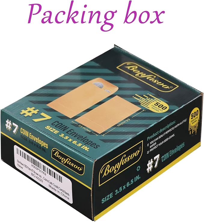 500 Pack #7 Brown coin envelope 3.5 x 6.5 inches Kraft Envelopes Classic Small Parts Envelopes with Self Adhesive Gummed Flap for Coins Cash Credit Cards Seeds