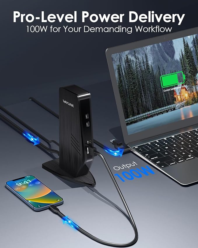 WAVLINK USB C Docking Station Dual Monitor, Dual 5K/4K@60Hz Displaylink Docking Station for M1/M2/M3/M4 Mac or Windows, 13-in-1 Laptop Dock with 2X HDMI, 2X DP, 130WPD, Gigabit Ethernet, 5X USB, Audio