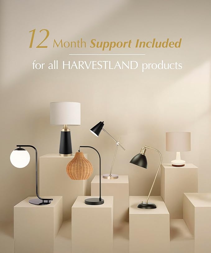 HarvestLand HaloBar Brass Desk Lamp Home Office – Black Industrial Table Lamp with Solid Base for Office, Reading Lamps for Bedside Table, Study and Reading Task Lamp, Gifts for Men