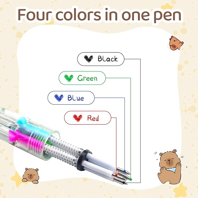 CZWZ 30Pcs Mini Multicolor Pens in One 4-in-1 Cute Pens Bulk for Kids, Ballpoint Pen for Birthdays and Children's Parties, Fun Gifts Assorted Ink Kawaii Pen(Capybara)
