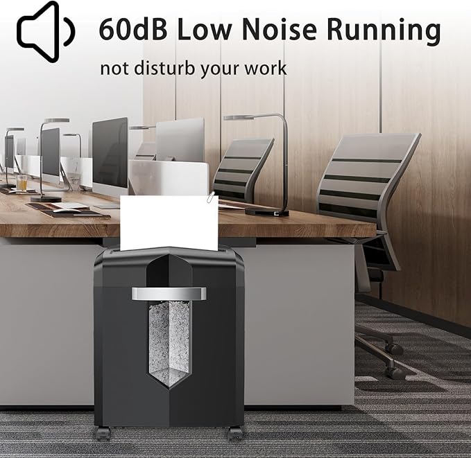 Bonsaii 12-Sheet Micro-Cut Paper Shredder, 55-Min Continuous Run, Shreds CDs/Credit Cards/Staples, 4.2-Gal Pull-Out Bin w/Clear Window, 360° Casters – Black