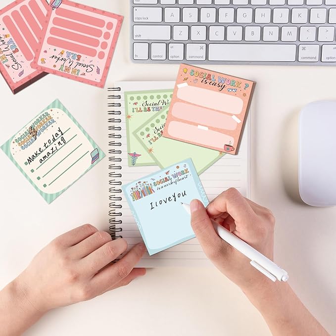 Social Worker Sticky Notes Gifts, 9 Pack Social Worker Appreciation Notepads 3x3 Inches, Social Work Writing Memo Pads School Office Supplies Gifts for Women Men (450 Sheets)