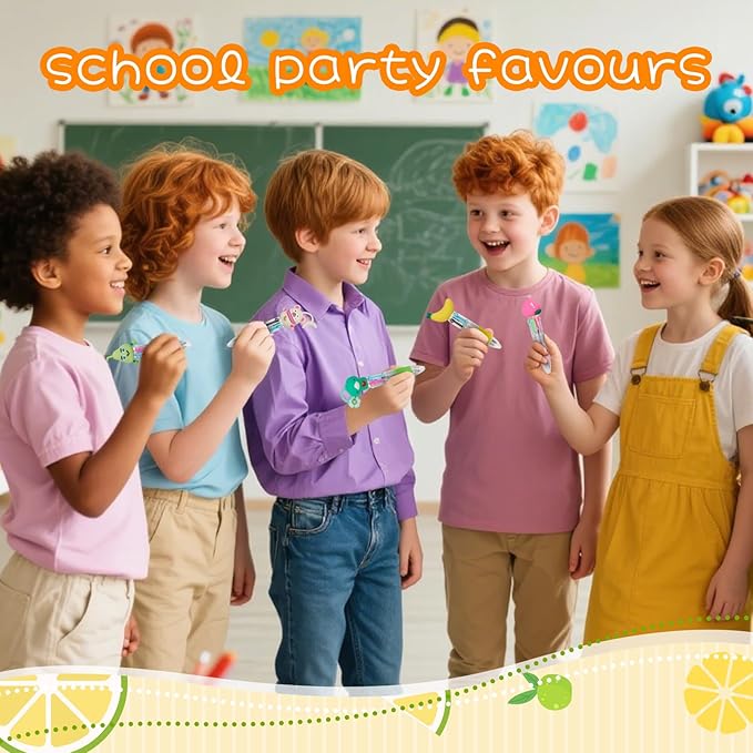 CZWZ 30Pcs Mini Multicolor Pens in One 4-in-1 Cute Pens Bulk for Kids, Ballpoint Pen for Birthdays and Children's Parties, Fun Gifts Assorted Ink Kawaii Pen(Fruits and Animals)