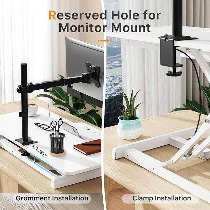 JOY worker Standing Desk Converter, 35" Wide Height Adjustable Sit Stand Up Desk Riser with Keyboard Tray, Desktop Workstation Riser for Home Office Computer Laptop, Particle Board, White