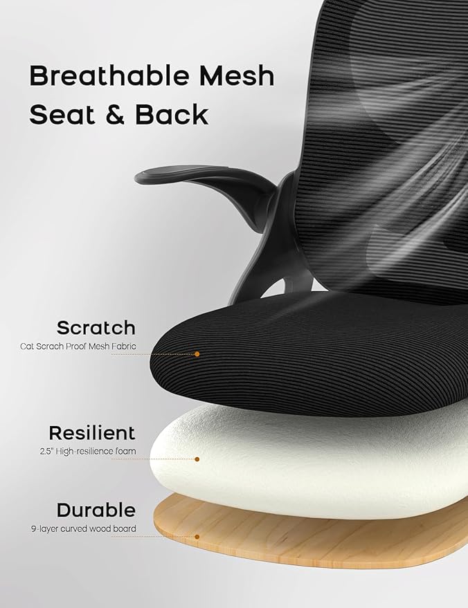 LukkDys Tall Office Chair with Footrest Ring and Flip-up Armrests, Adjustable Drafting Chair with Ergonomic Lumbar Support, Mesh High Desk Chair for Standing Desk and Home Office (Black)