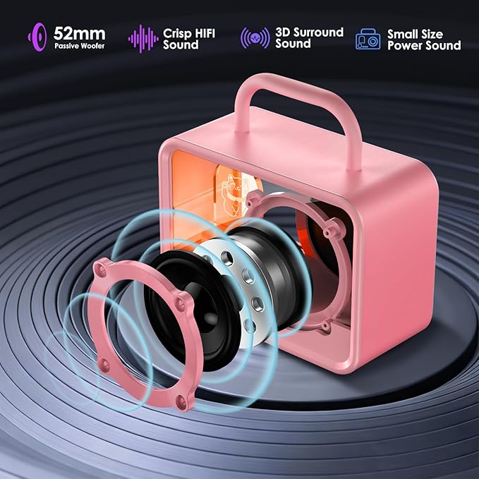 Portable Bluetooth Speaker with RGB Lights, Stereo Sound Punchy Bass, Mini Wireless Bluetooth Speaker, Cute Fashion Style for Kitchen Desk Bedroom Office Party Outdoor, Birthday Gifts