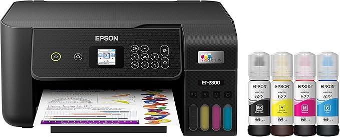 Epson EcoTank ET-2800 Wireless Color All-in-One Cartridge-Free Supertank with Scan and Copy, The Ideal Basic Home Printer - Black
