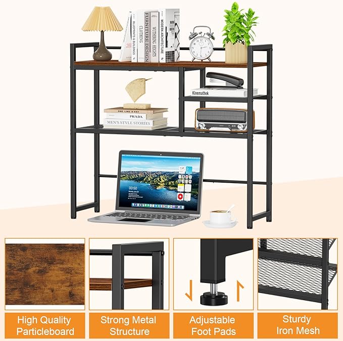 Snughome 31.9" Desk Shelf, Desktop Organizer Shelf, Desk Hutch Dorm, 3-Tier Desk Display Rack, Desktop Bookshelf, Multipurpose Wood Desk Organizer Storage Rack for Home Office Dorm