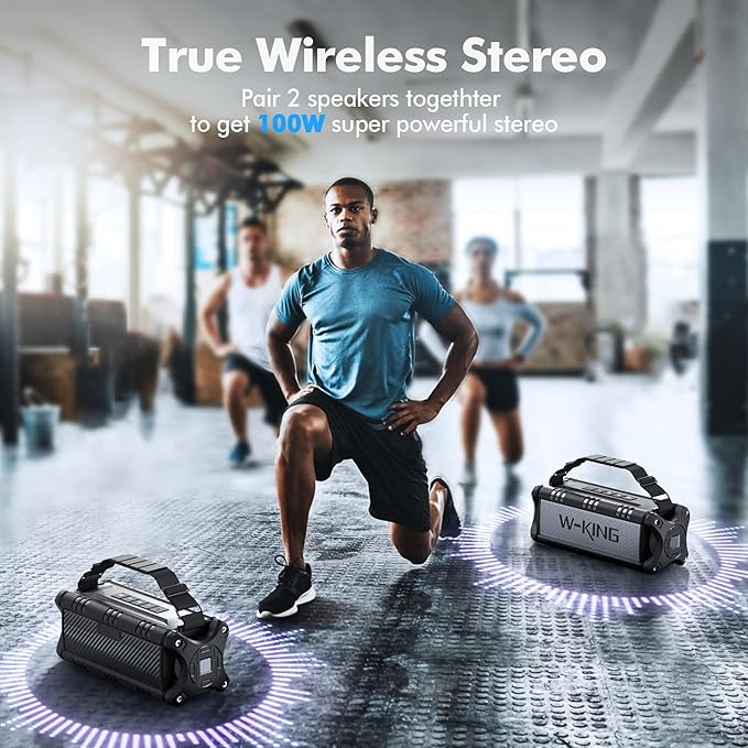 W-KING 90W Max Bluetooth Speaker, IPX6 Waterproof Portable Speakers Wireless Bluetooth, 50W Deep Bass Loud Outdoor Speaker with 40H Playtime/Stereo Pairing/TF Card/AUX/NFC for Home Party,Camping,Beach