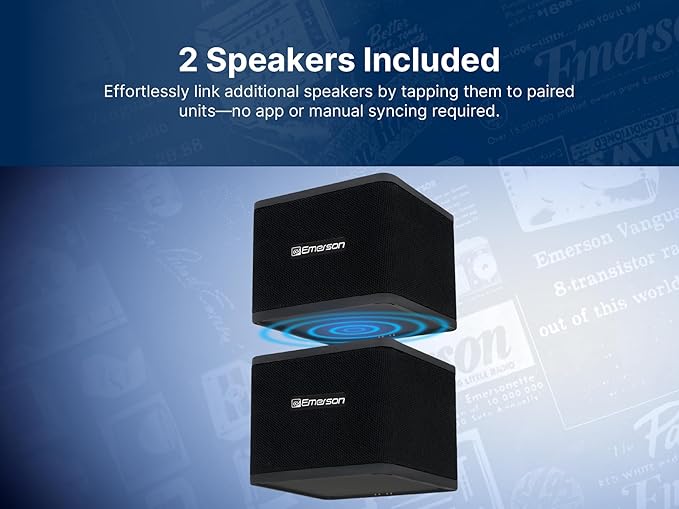 Emerson EAS-3006-BK Sound Blox – Wireless Magnetic Stackable Bluetooth Speakers, Instant Connect, Multi-Room Audio, USB-C Charging, Built-in Subwoofer