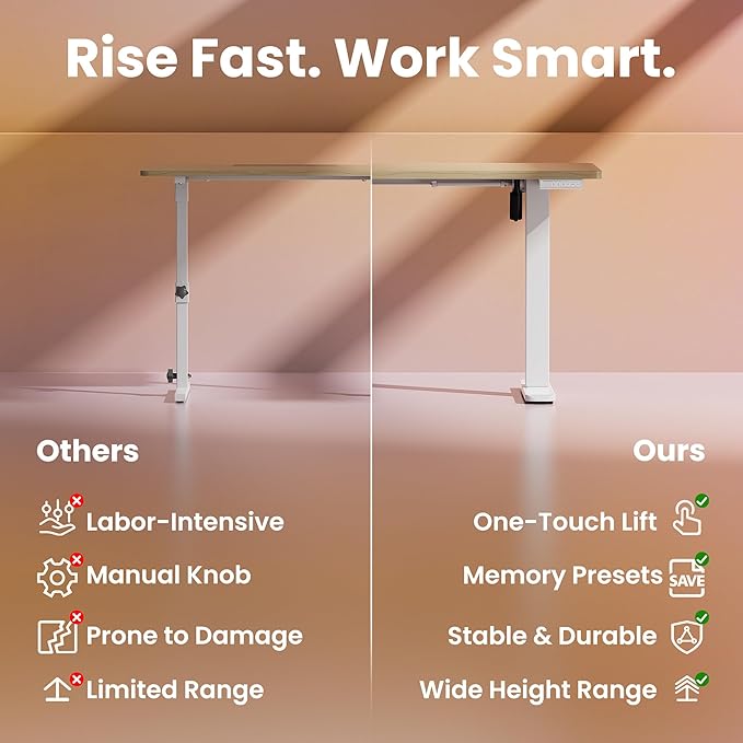 HUANUO 32" Small Electric Standing Desk Adjustable Height, 4 Memory Height Settings, Sit Stand Up Desk for Home Office & Computer Workstation, LightWalnut