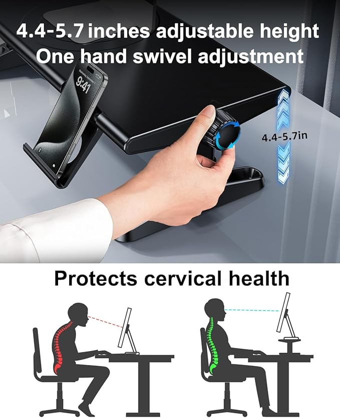 Computer Monitor Stand Riser for Desk with Usb Hub Charging,30W/5Gbps Usb C Docking Station with Power,4.4-5.7''Freely Height Adjustable with Phone Holder,Monitor Stands Riser for PC,Laptop,Printer,TV