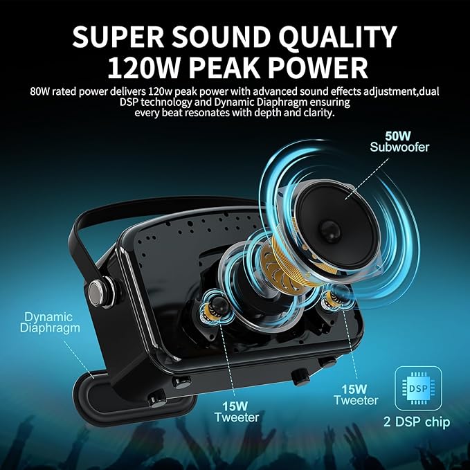 120W Peak Powerful Voice Amplifier with 2 UHF Microphones, Bluetooth Speakers with Bass/Trable/Echo Adjustment, Small PA Speaker System, Karaoke Machine for Adults, Teachers, Public Speaking, Events