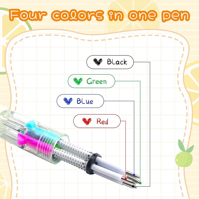 CZWZ 30Pcs Mini Multicolor Pens in One 4-in-1 Cute Pens Bulk for Kids, Ballpoint Pen for Birthdays and Children's Parties, Fun Gifts Assorted Ink Kawaii Pen(Fruits and Animals)