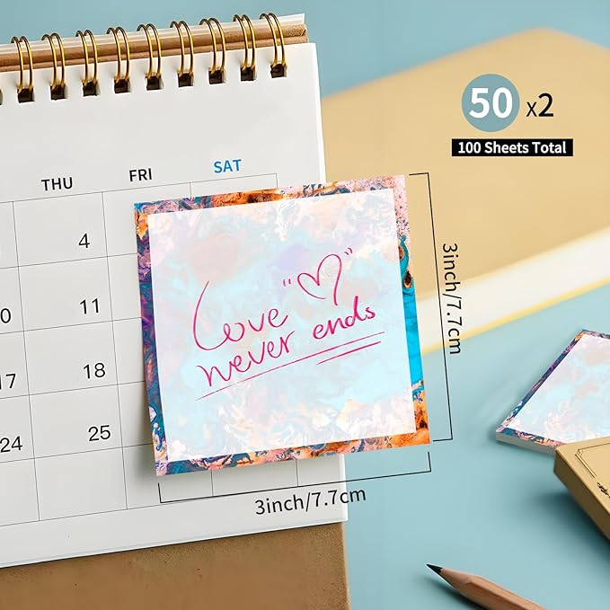 Sticky Notes 3x3 Inches, Cute Self-Stick Notes Bright Funny Sticky Note, Easy to Post for Home, Office, Notebook Abstract Blue Orange Print