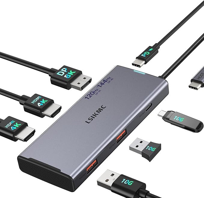 USB C Docking Station Dual Monitor 7 in 1 Laptop Docking Station Triple Monitors for DELL HP Lenovo,USBC Hub Multiport Adapter Dongle with 2HDMI 4K+8k DisplayPort+2*USB-A+1USB-C+USB-C Charging 100w