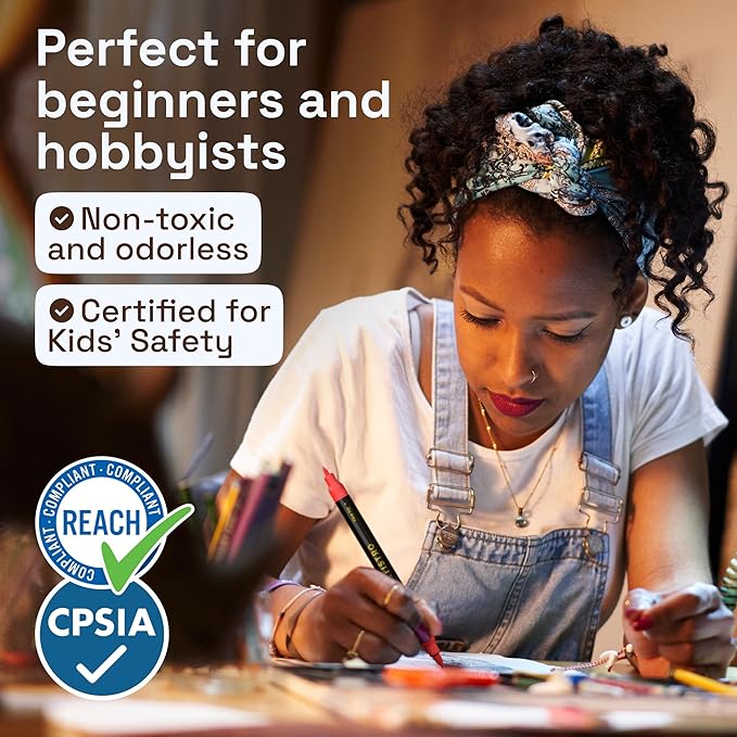 ARTISTRO 24 Dual-Tip Fabric Markers - Fabric Decorating Kit - Permanent for Clothes - Acrylic Paint Pens for Sneakers, Bags, Shoes, Textile, Canvas, Sewing, Craft, DIY - Brush and Fine Tip