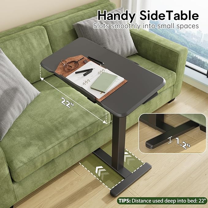 Rolling Laptop Desk, Mobile Standing Desk Height Adjustable, 180° Tiltable Overbed Bedside Table, Portable Computer Desk with Lockable Wheels, Foldable Laptop Cart for Home Office, Black