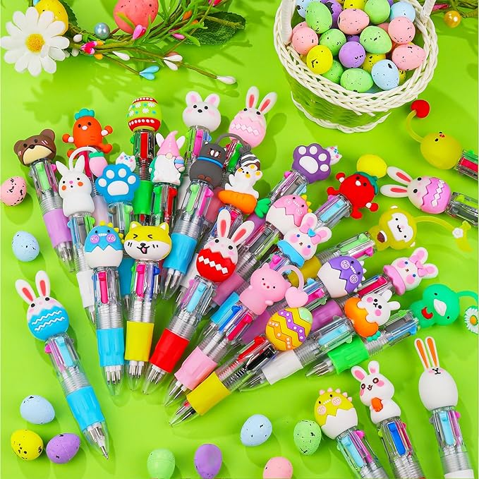 CZWZ 30Pcs Mini Multicolor Pens in One 4-in-1 Cute Pens Bulk for Kids, Ballpoint Pen for Birthdays and Children's Parties, Fun Gifts Assorted Ink Kawaii Pen(Easter)