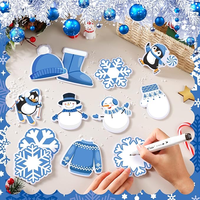 Zhanmai 1200 Pcs Winter Sticky Notes Bulks Winter Notepads Gifts Blue Penguin Snowflake Sweater Self-Adhesive Writing Memo Pad Office Home Daily Reminders Supplies