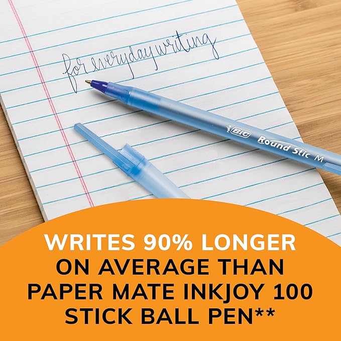 BIC Round Stic Xtra Life Ballpoint Pen with 1.0 mm Medium Point and Consistent Ink Flow, 60-Count in Blue Ink