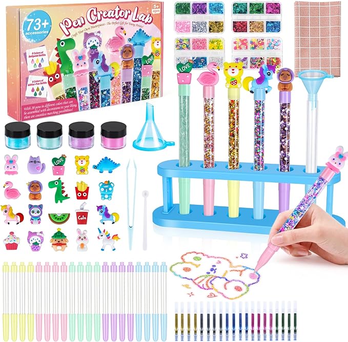 Subao 73+ DIY Glitter Gel Pens Making Kit,Pen Creator Studio,Make Your Own 20 Sparkly Colorful Pens,Creative Arts and Crafts for Kids,Birthday Christmas Gifts for Girls 5 6 7 8 9 10 11 12 Years Old