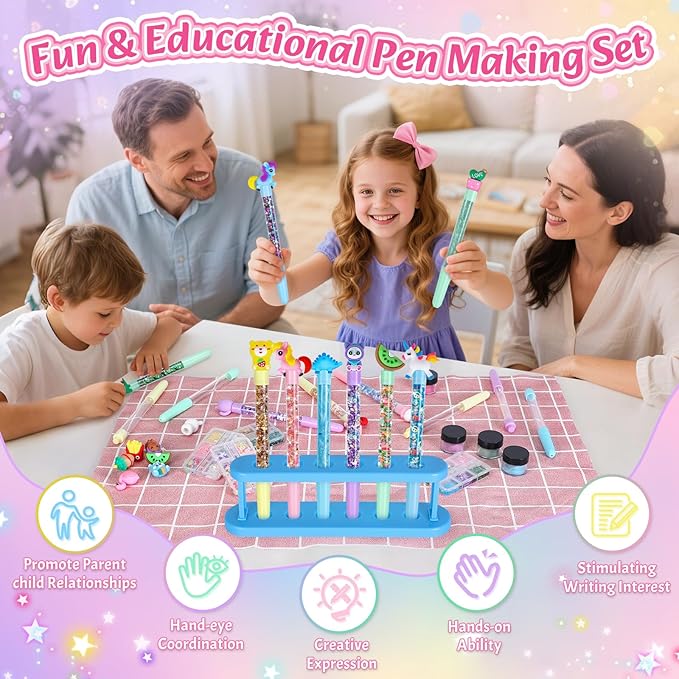 Subao 73+ DIY Glitter Gel Pens Making Kit,Pen Creator Studio,Make Your Own 20 Sparkly Colorful Pens,Creative Arts and Crafts for Kids,Birthday Christmas Gifts for Girls 5 6 7 8 9 10 11 12 Years Old
