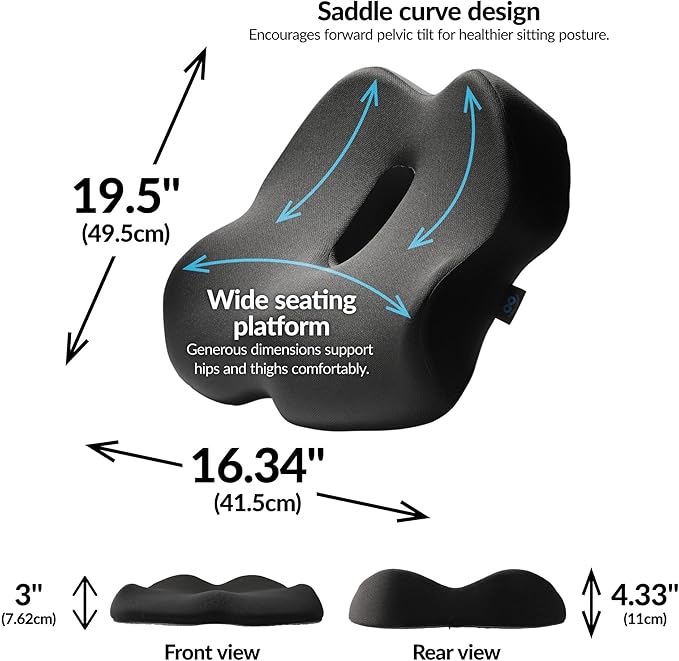 Everlasting Comfort Doctor Recommended Memory Foam Seat Cushion for Office Chairs & Car - Ergonomic Office Desk Accessories - Cushions for Tailbone Pain Relief, Sciatica & Back Support Pillow