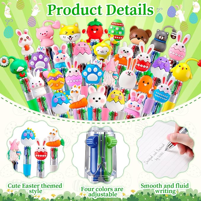 CZWZ 30Pcs Mini Multicolor Pens in One 4-in-1 Cute Pens Bulk for Kids, Ballpoint Pen for Birthdays and Children's Parties, Fun Gifts Assorted Ink Kawaii Pen(Easter)
