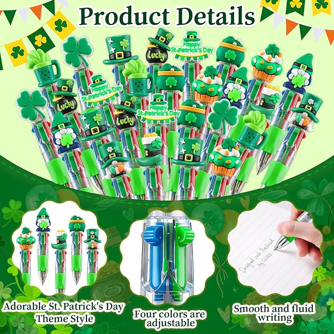 CZWZ 30Pcs Mini Multicolor Pens in One 4-in-1 Cute Pens Bulk for Kids, Ballpoint Pen for Birthdays and Children's Parties, Fun Gifts Assorted Ink Kawaii Pen(St Patricks Day)