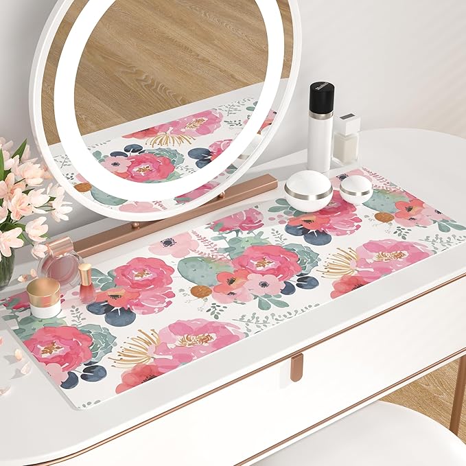 QIYI Large Mouse Pad, Pink Floral Desk Mat for Desktop, Women Girls PU Leather Waterproof Gaming Mousepad, Computer Laptop Desk Accessories Protector Writing Pads for School Office Home 31.5" x 11.8"