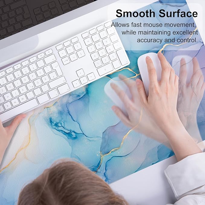 QIYI Large Mouse Pad, PU Leather Desk Mat for Desktop, Waterproof Gaming Desk Pad, Marble Painting Full Desk Accessories Keyboard Mousepad, Home & Office Décor 31.5" x 15.7" - Abstract Fluid Art