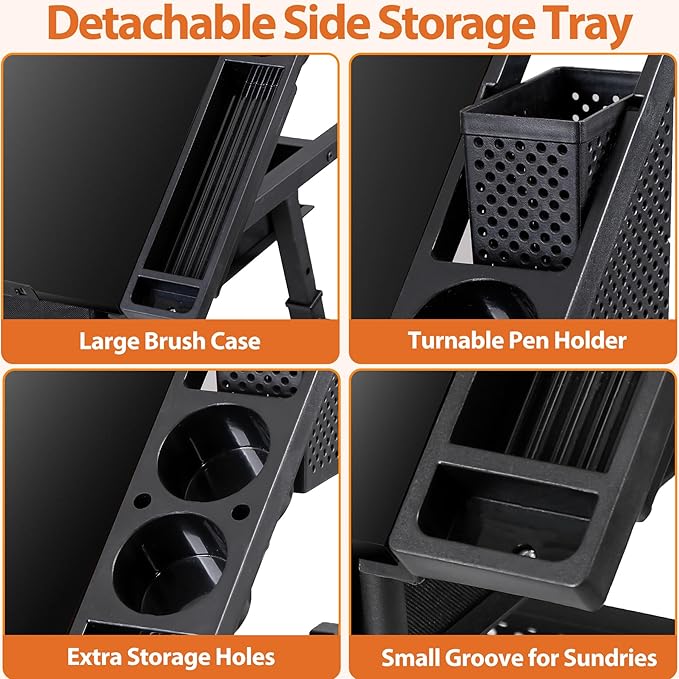 Drafting Table Drawing Desk w/Power Outlet, Art&Craft Work Station Height Adjustable Tilting Tabletop Craft Table Desk w/Stool and 2 Storage Drawers for Home Office, Black