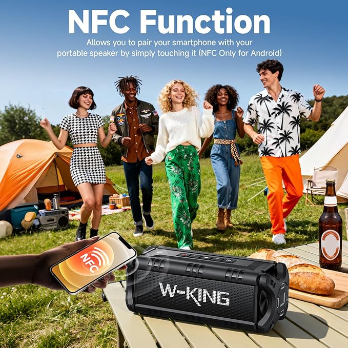 W-KING Bluetooth Speaker, 90W Max Portable Outdoor Speaker Loud, IPX6 Waterproof/50W Deep Bass Subwoofer/40H/EQ/Dual Pairing/TF/AUX, Large Boombox Speakers Bluetooth Wireless for Party/Beach/Jobside