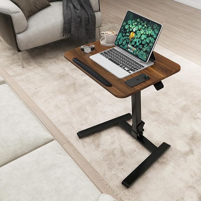 PUNCIA Adjustable Height Small Standing Desk Foldable Laptop Table with Stoppers - 90° Tiltable Rolling Computer Cart Portable Workstation Mobile Desk for Home Office Small Space Bedroom Dorm Study