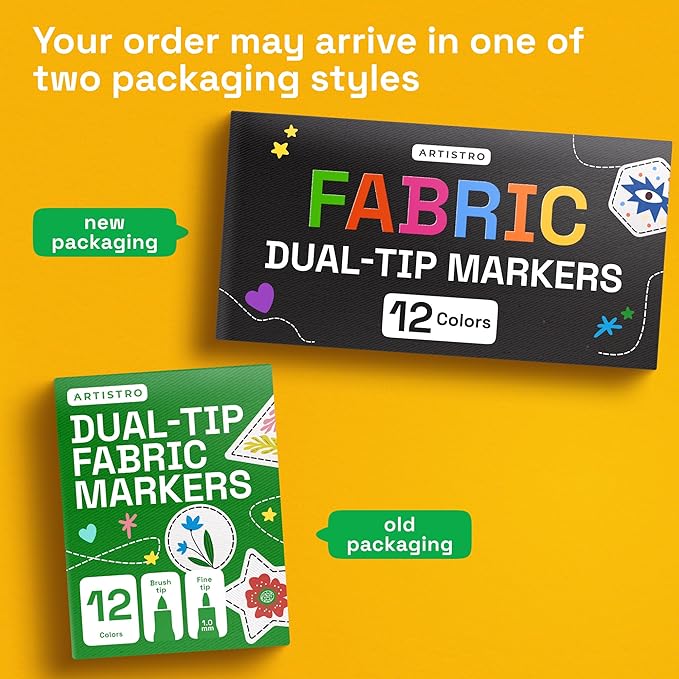 ARTISTRO 12 Dual-Tip Fabric Markers - Fabric Decorating Kit - Permanent for Clothes - Acrylic Paint Pens for Sneakers, Bags, Shoes, Textile, Canvas, Sewing, Craft, DIY - Brush and Fine Tip