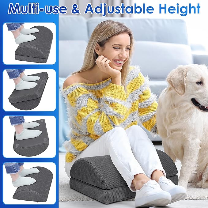 Foot Rest,Desk & Gaming Accessories,Foot Rest for Under Desk at Work,Comfortable Footrest with 2 Adjustable Heights & Removable Cover, Office Desk Accessories（Gray-20 in）