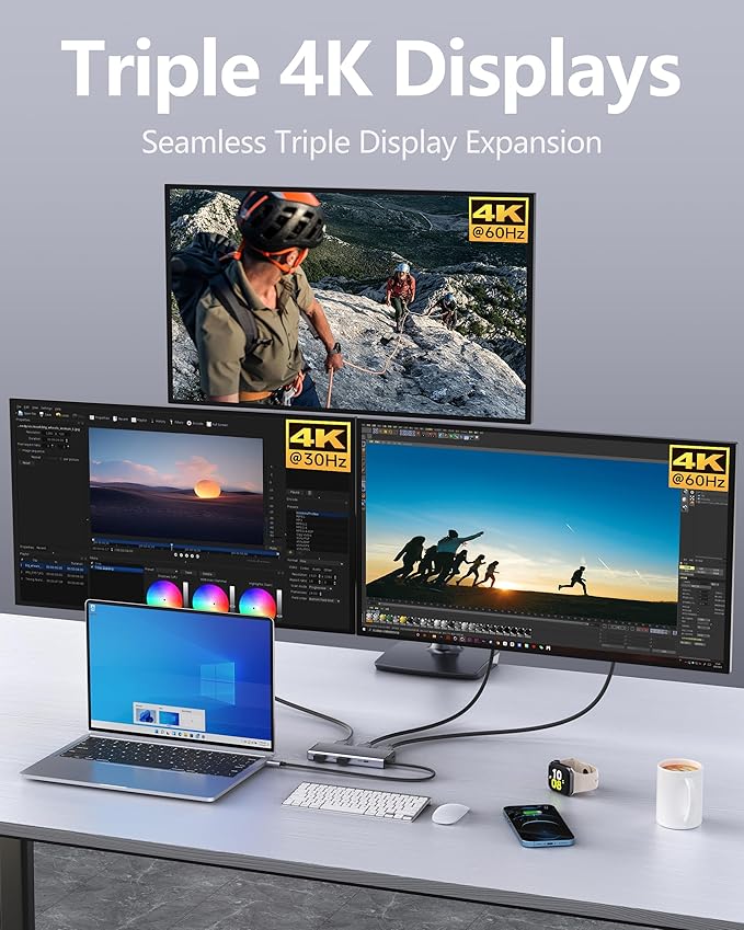 USB C Docking Station Dual Monitor 7 in 1 Laptop Docking Station Triple Monitors for DELL HP Lenovo,USBC Hub Multiport Adapter Dongle with 2HDMI 4K+8k DisplayPort+2*USB-A+1USB-C+USB-C Charging 100w